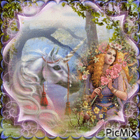 licorne et femme - Darmowy animowany GIF