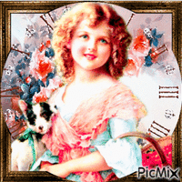 Fillette et son chien vintage - Ilmainen animoitu GIF