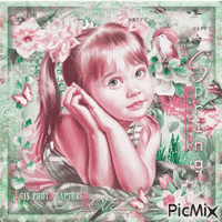 Girl in spring - Pink and green tones - Безплатен анимиран GIF