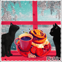 Café avce  les chats animovaný GIF