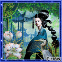 oriental blue & black GIF animado