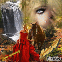 žena a kůň animovaný GIF