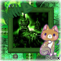 Curious Little Kitty in Green アニメーションGIF