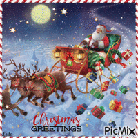 Christmas Greetings. Santa's reindeer sleigh GIF animé