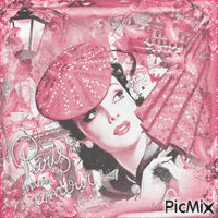 Vintage Paris woman umbrella pink