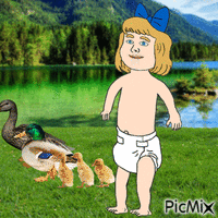 Baby and ducks 动画 GIF
