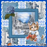 {♥}Sweet Blue Vintage Kitten{♥} geanimeerde GIF
