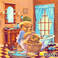 Little Bear in a Bath - Free animated GIF