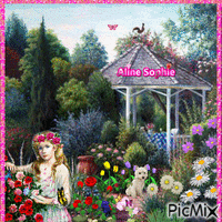 Girl in the beautiful garden 7 by Aline Sophie (linac007) - GIF animé gratuit
