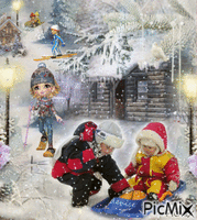 jeux enfant à la neige - GIF animé gratuit