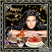 Happy Birthday to you. Black and gold. Cakes - GIF animé gratuit