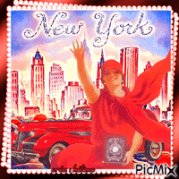 Femme en rouge à New York - Vintage - GIF animé gratuit