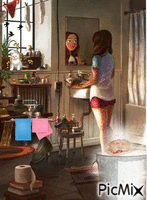 Madre con hijo en el baño animasyonlu GIF