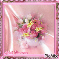 Bouquet branco, amarelo e rosa - GIF animado gratis
