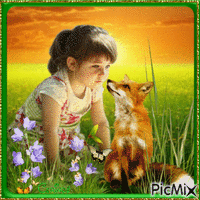 The fox and the little girl - GIF animado grátis