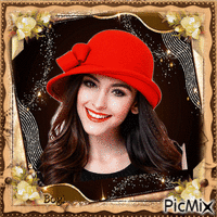 Smiling girl in a red hat... - GIF animé gratuit
