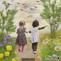 Promenade de deux fillettes à la campagne par BBM animasyonlu GIF