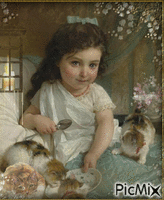 la niña y los gatos geanimeerde GIF