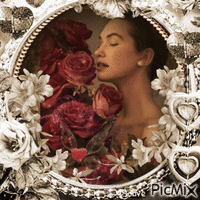 Mujer con rosas - Vintage geanimeerde GIF