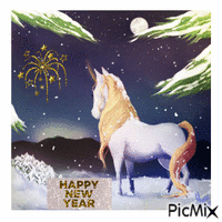 Winter Horse at New Years - Free animated GIF