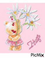 A BEAR FLOWERS HEARTS HUGS AND SPARKLES. - Free animated GIF