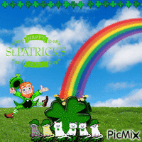 St. Patrick's Day leprechaun and cats GIF animado