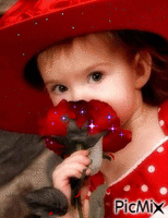 petite fille à la rose - GIF animé gratuit