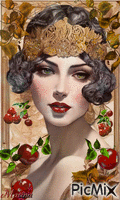 Portrait of a girl with cherries - GIF animé gratuit