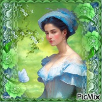 Portrait vintage ( tons vert et bleu ) animēts GIF