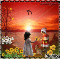 The little girl picking flowers. - Bezmaksas animēts GIF