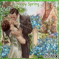 Happy Spring. Wintage garden, couple, love - Gratis animerad GIF