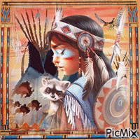 Native girl animals - Gratis animeret GIF