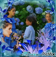 Le jardin fleuri et la petite fille - Δωρεάν κινούμενο GIF