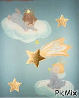 TWO LITTLE ANGELS, STARS, AND CLOUDS. - Бесплатный анимированный гифка