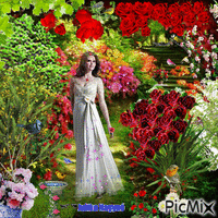 Lady in the flower garden! - Бесплатный анимированный гифка