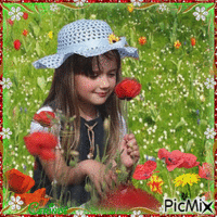 La petite fille et les fleurs - GIF animé gratuit
