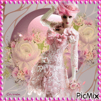 Élégante dame avec chapeau rose - GIF animé gratuit