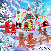 Happy winter Gingerbread village GIF animé