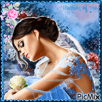 Thinking of you... Woman in blue GIF animado