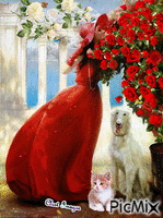 Dama Rossa tra le Rose Rosse Animated GIF