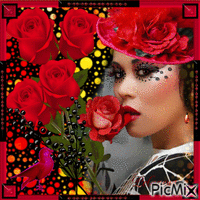 roses rouges, la jeune fille au chapeau rouge animovaný GIF