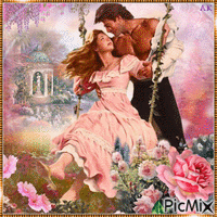Couple in rose garden - GIF animé gratuit