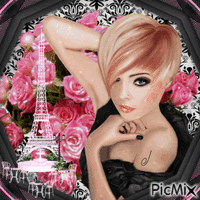 Девушка и розы - Bezmaksas animēts GIF