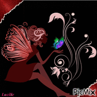 Lady & butterfly - GIF animé gratuit