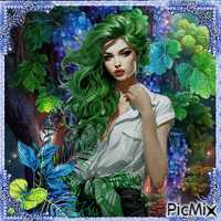 Femme en vert et bleu - Бесплатный анимированный гифка