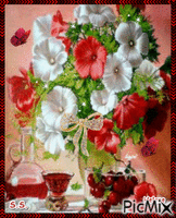 Flowers in white and red. animoitu GIF