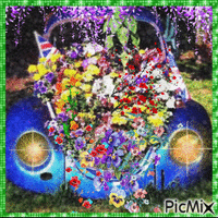 Vintage car with flowers - 免费动画 GIF