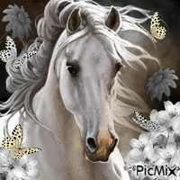 Le cheval & les papillons geanimeerde GIF