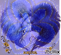 un coeur lion bleu - GIF animé gratuit