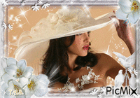 Portrait of a lady whith a white hat - GIF animé gratuit